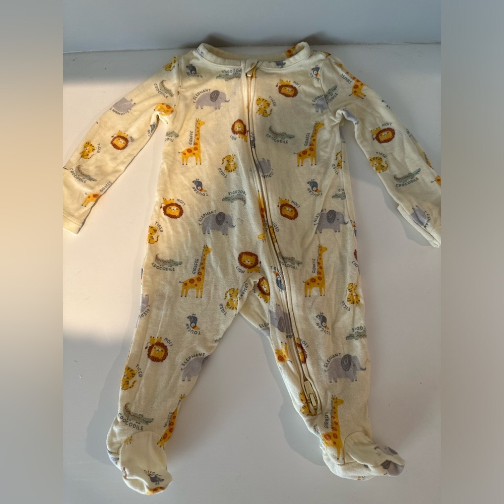 HUGGIES Zoo Animal Print Zip Up Footie Onesie in Yellow - Newborn Baby
